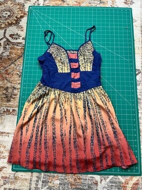 Urban Outfitters Blue Bodice Coral to Peach Ombre Mini Dress